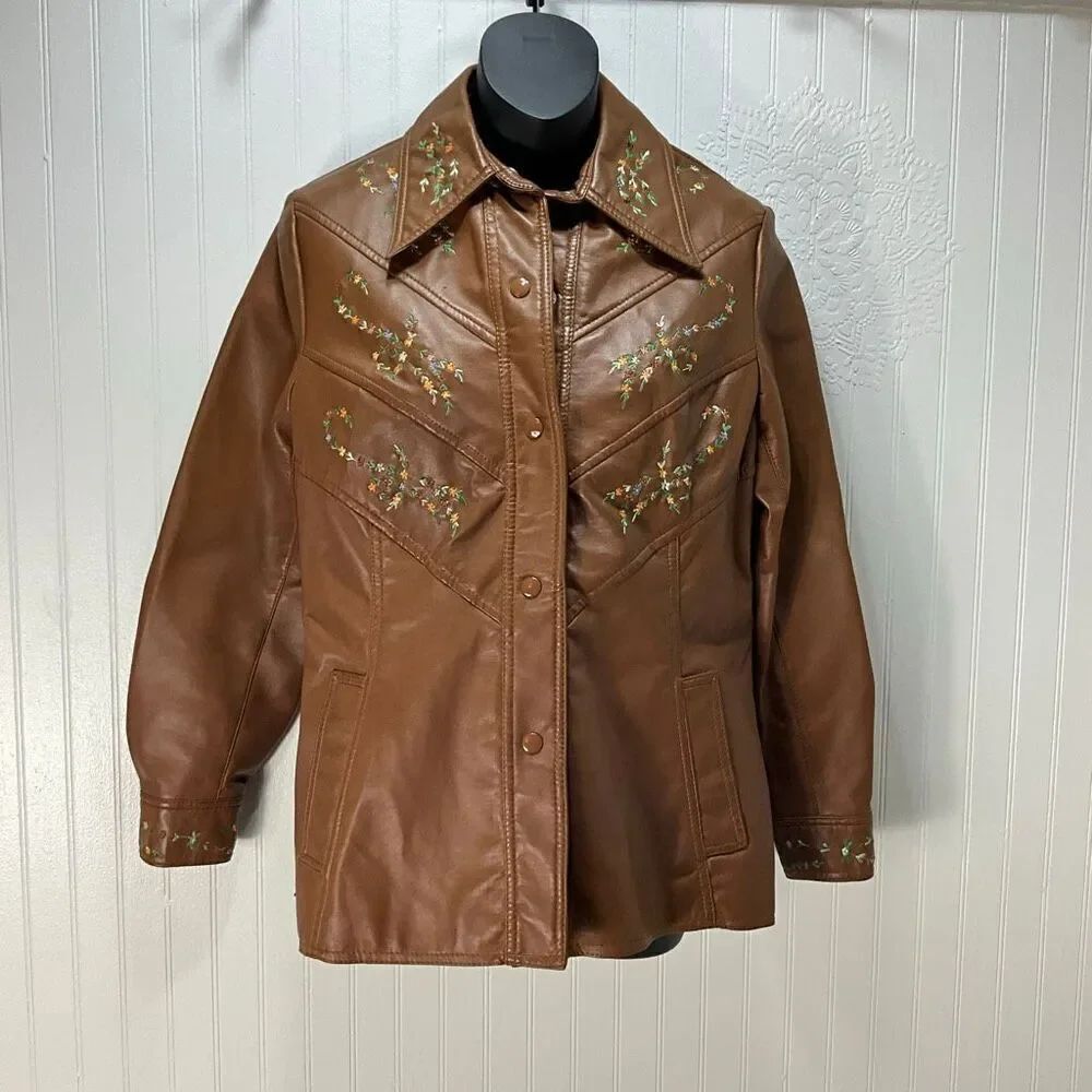 VINTAGE 70’s Partners 3 By Gerda Embroidered Faux Leather Jacket